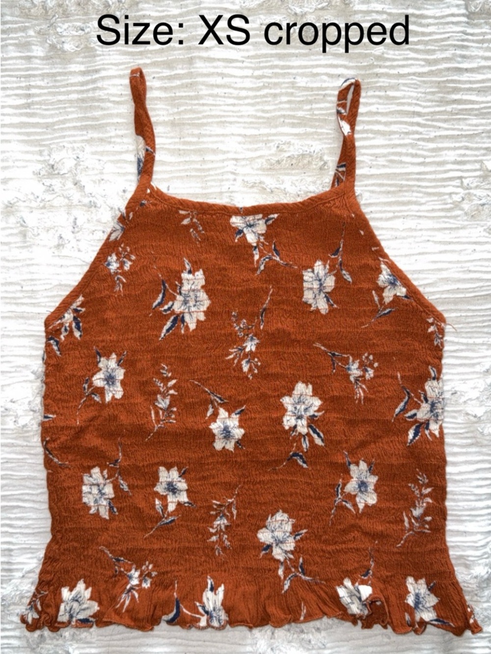 Paper Crane Rust Floral Smocked Cropped Tank